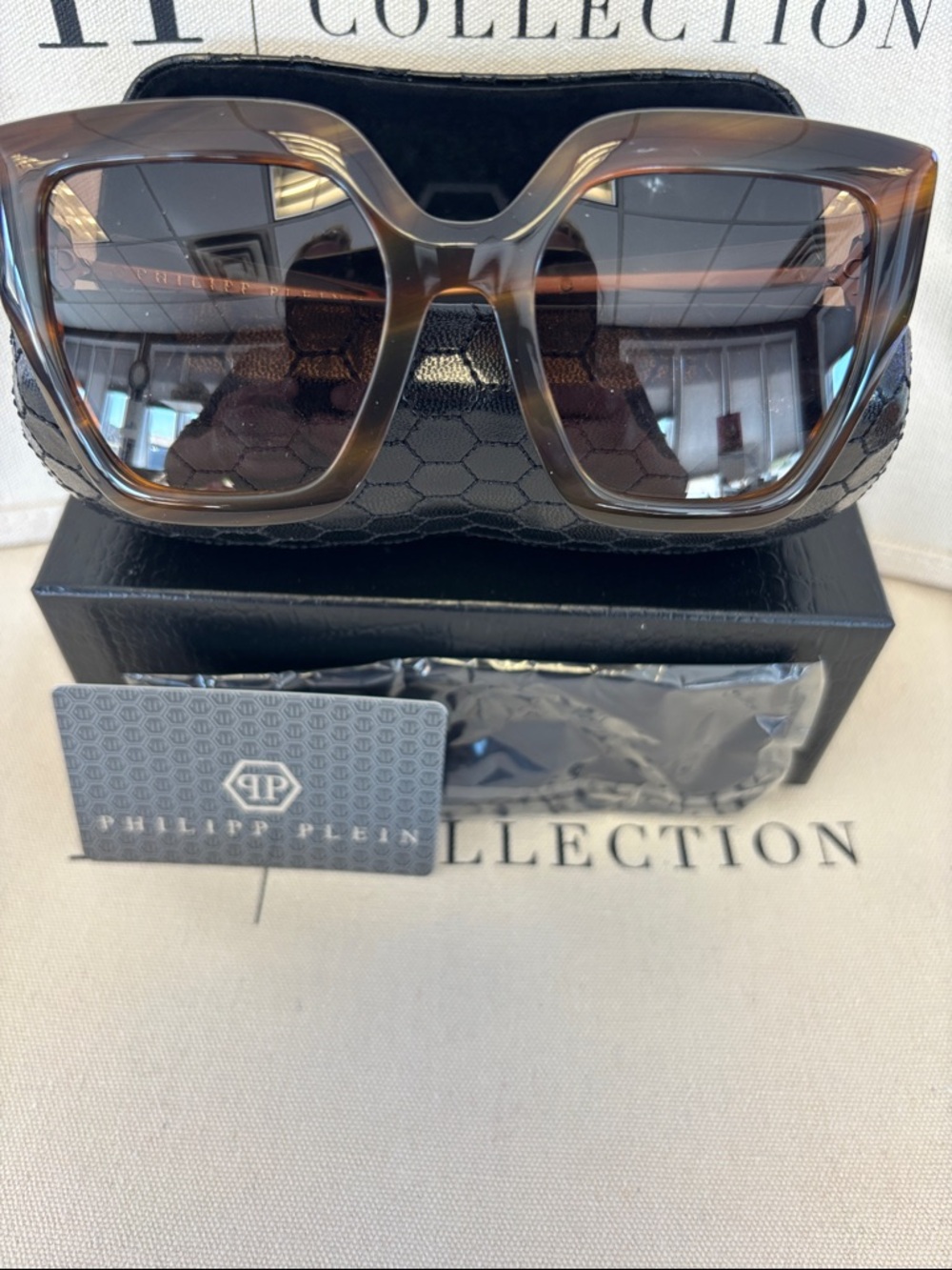 Philipp Plein Brown Tortoiseshell Square Sunglasses